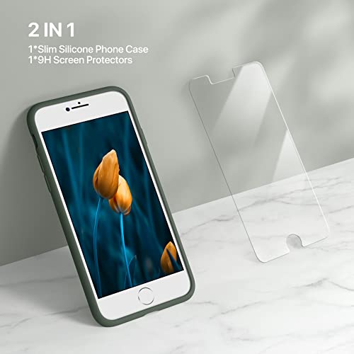 Image of Miracase Ultra Slim Designed for iPhone SE Case 2022(3rd Gen) /iPhone SE 2020 Case(2nd Gen) /iPhone 7 Case /iPhone 8 Case with Screen Protector, Multi-Color Silicone Shockproof Phone Case(Dark Green)