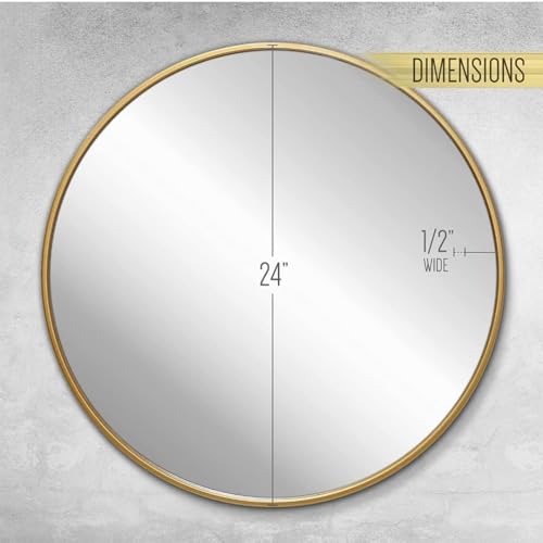 Image of Sidra Decor Round Wall Mirror 24 Inch | Gold Metal Framed Hanging Mirror for Bathroom, Living Room, Bedroom | Decorative Wall Mounted Mirror | HD Vanity Mirror wash Basin (Gold)