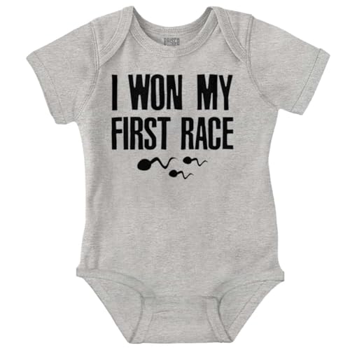 Brisco Brands Funny I Won My First Race Joke Baby Romper Boys or Girls