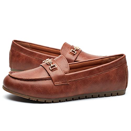 Deyashopin Women's Flats Shoes Leisure Slip On Comfort Boat Shoes Pu(Brown-8.5) #TOP2
