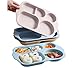 Maloftars Set di 4 piatti per bambini e ciotole con 5 scomparti, piatti divisori, adatti al microonde, lavabili in lavastoviglie, riutilizzabili, 30 cm, blu e rosa moderno