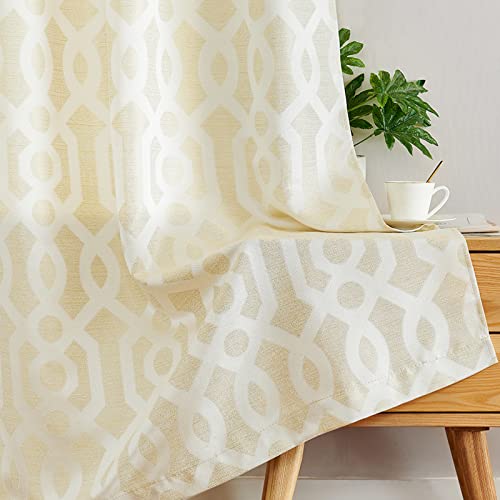 Light Filtering Window Curtains For Living Room 84 Inches Long Jacquard Curtain Panels For Bedroom Privacy Opaque Geometric Trellis Grommet Window Treatment Set Beige 1 Pair #TOP2