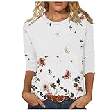 Ceboyel Womens 3/4 Sleeve Summer Shirts 2024 Trendy Elbow Length Tops Floral Boho Blouses T Shirts Dressy Causal Clothes Camisas para Mujer White XXXL