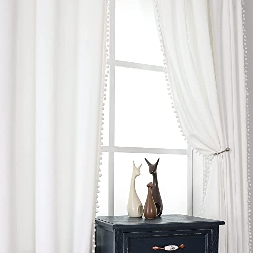 Miss Selectex White Velvet Curtains For Living Room - Pom Pom Tasseled Room Darkening Drapes 84 Inch Length Light Blocking Soft Luxury Grommet Privacy Window Curtain Panels For Bedroom, 52X84,White #TOP3