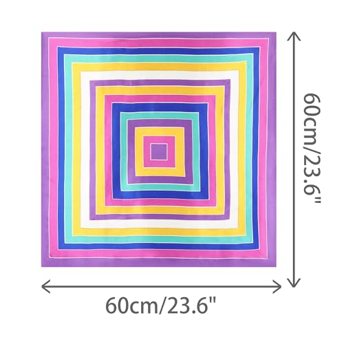 Women Colorful Striped Satin Scarf, 23.6x23.6 Square Silk Like Neck Scarves Neckerchief3