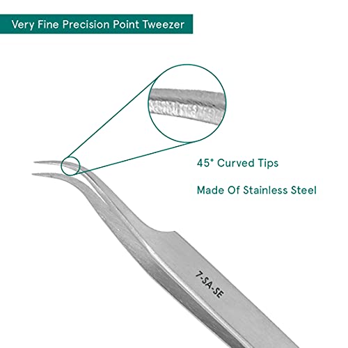 Excelta Curved Tip Tweezers, Very Fine Points, One Star, Stainless Steel, Anti-Magnetic, 4.5” Length #TOP2