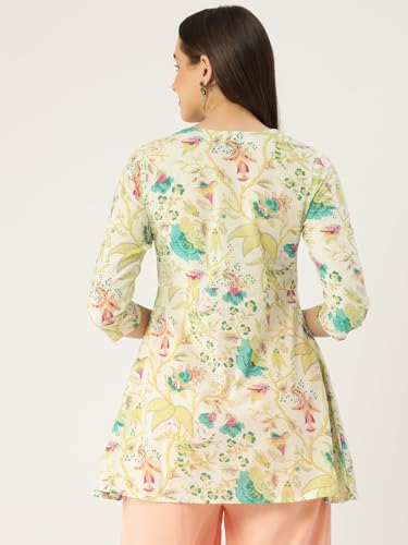 Image of feranoid Floral Print Angrakha 3 Sleeves Flared Kurti
