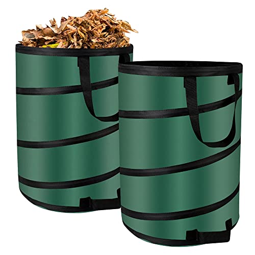 Image of 27 Gallons Collapsible Outdoor Trash Can Reusable Lawn and Leaf Bags | Pop Up Garbage Trash Can /Recycle Bin, Heavy Duty 600D Waterproof Oxford Fabric Reusable Yard Waste Bag(27 Gallons-2Pcs)
