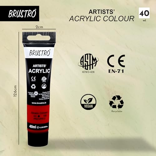 Image of BRUSTRO Artists Acrylic Paint Tube | 40ml, Alizarin Crimson (Pack of 2)|Non-Toxic, Water based, Inter Mixable, Ideal for Painting, Textured Effects on Canvas, Paper, Fine Art Student and Professionals
