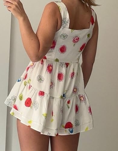 Image of NUFIWI Women Boho Graffiti Cami Mini Dress Spaghetti Strap Printed A Line Short Dress Backless Cut Out Colorful Sundress