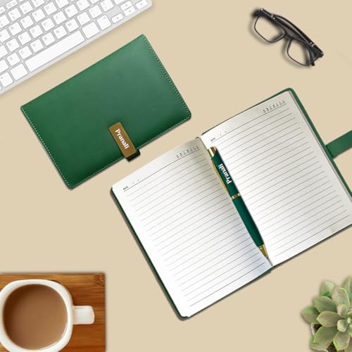 Image of Giftana Personalized Notebook Diary with Pen Gift Set for Men and Women, 2 in 1 Customized Office Diaries A5 Size Notebook, Diwali Gifts, Personalised New Year Corporate Gifts for Employees (Green)