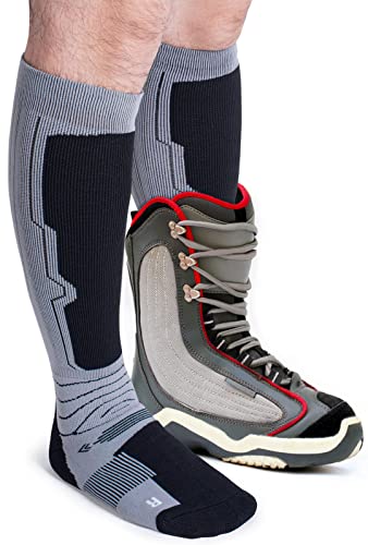 Shesmiled Merino Wool Ski Socks 3-Pack For Skiing, Snowboarding, Winter Thermal, Cold Weather Outdoor Sports Toe Warm, Knee High For Snow Boots, Cozy Cushion, Shin Padded, Medium, Black Grey Blue #TOP3