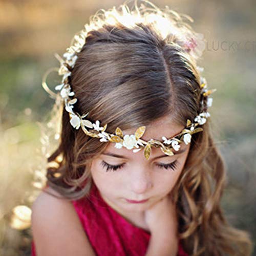 Edary Boho Flower Wreath Crown Wedding Garland Headband Seaside Floral Hair Accessories for Women and Girls(White)