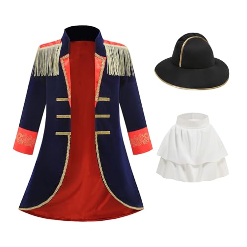 HAPNBCELE Costume da Napoleone per bambini, 3 pezzi, completo storico autentico per bambini, perfetto per Halloween e feste in maschera, colore blu, 2XL