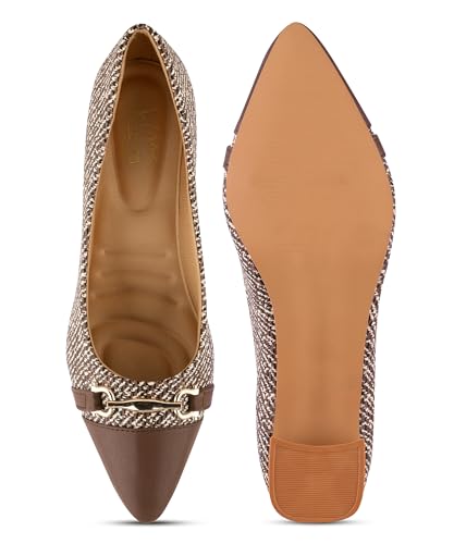 Image of JM LOOKS Professional Textured Block Heel Pumps with Metallic Buckle Accent and Modern Two-Tone Cap Toe Design