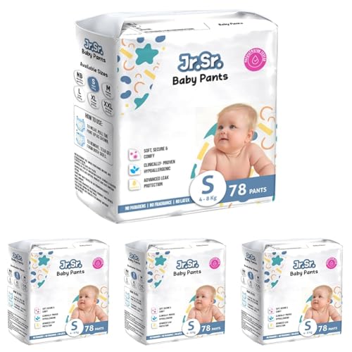 Image of Jr. Sr. Baby Diaper Pants | Small (S) Size (4-8 kg), 78 Count | Pack of 4 | Upto 12 hr Absorption with Advanced Leak Protection | Safe For Babies Skin | Soft, Secure & Comfy