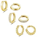 3 Pairs Gold Hoop Earrings Set for Women 14K Gold Plated Huggie Hypoallergenic Lightweight Mini Hoop