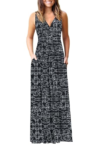 Image of AUSELILY Maxi Dresses for Women Summer Casual Sleeveless V Neck Wrap Dress | Sleeveless Long maxi dress with wrap V neck & side pockets, for formal cocktail, beach & casual daily wear