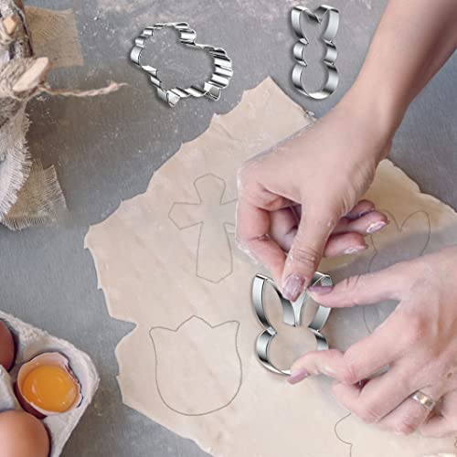 6 Pieces Easter Metal Cookie Cutters Set For Kitchen Baking, Easter Egg Rabbit Cross Cookie Mold Stainless Steel For Easter Day Holiday Party Baking Gift Small Biscuit Cutters #TOP4