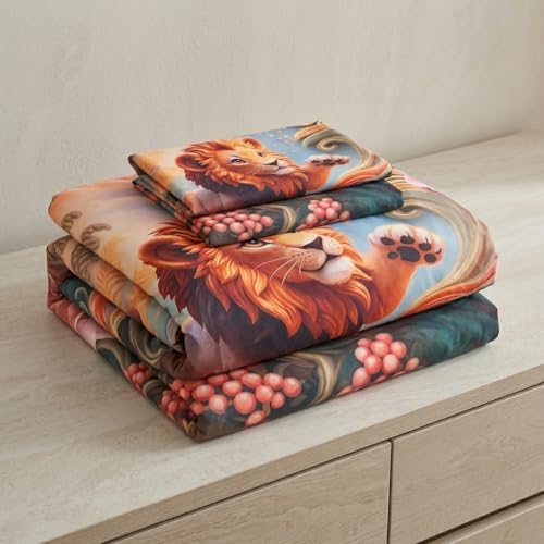 Image of Jungle 7D Printed Bedsheet for Double Bed | Glace Cotton 7D Digital Print | 90x100 Inch (228x254 cm) | 1 Bedsheet + 2 Pillow Covers | Soft, Breathable & Vibrant Colour Bedding Set