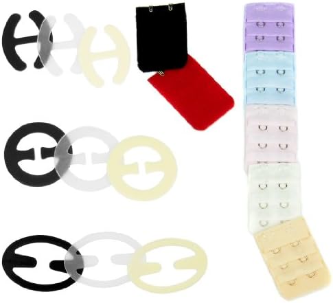 kilofly Bra Racer Back Clips [Set of 9, Black, Clear, Beige + 7 Bra Extender]