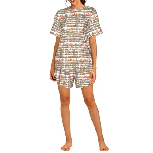 Pyjama court femme respirant à motif échelle et bibliothèque