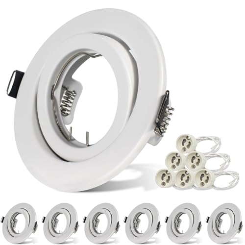 Unikcst 6X GU10 Downlights for Ceiling Round White Metal Frame Recessed Spotlights Fitting 240V GU10 Light Mounting Frame Trim Ring, Outer Diameter: 98mm, Cutout Ø76-90mm, No Bulbs