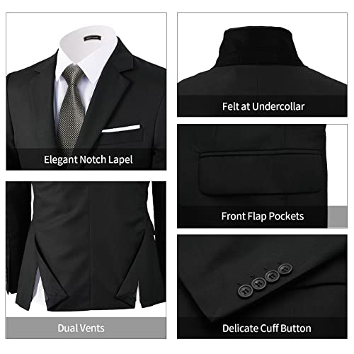 Ween Charm Men's Suits Slim Fit,3 Piece Suit For Men,2 Button Blazer Jacket Vest Pants With Tie,Men Tuxedo Suit Set Black #TOP3