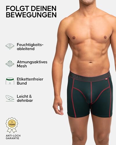DANISH ENDURANCE 6er Pack Sport Boxershorts Herren, Mit regulärem oder langem Bein, 3X Schwarz, 1x Blau, 1x Schwarz/Rot, 1x Grün, L