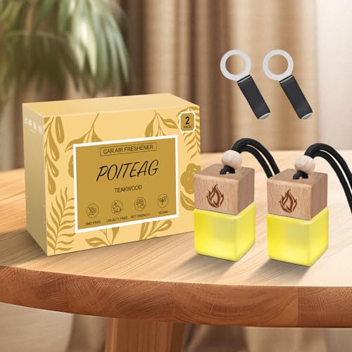 Car Air Freshener Hanging 2 Pack, Teakwood & Cashmere Fragrance Essential Oil Diffuser, Long Lasting Car Scent, Car Accessories for Women Men