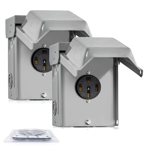 HQRP 2-Pack 50 Amp RV Power Outlet Box NEMA 14-50R 125/250 Volt, Rainproof Weatherproof Lockable Electrical Panel, Outdoor Receptacle for EV RV Generator Camper Trailer Motorhome [ETL Listed]
