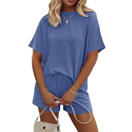 Rapbin 2 Piece Sets for Women Summer Loungewear Short Sleeve Pajama Clothes Loose Fit