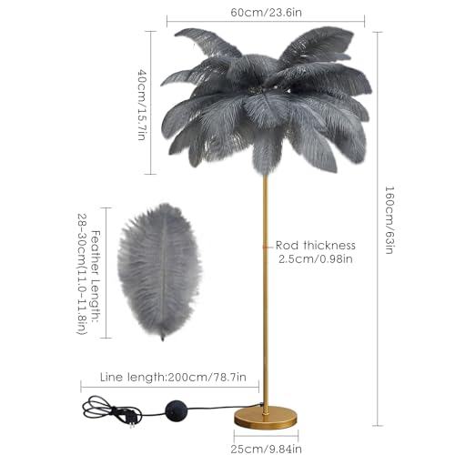 Lámpara de pie pluma gris con interruptor cómodo para dormitorio y salón 7