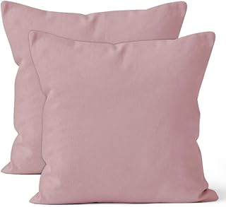 Encasa Cotton Throw Pillow Covers Set of 2 I 18x18 in (45x45 cm) - I No Insert I Plain Square Pillowcases I Machine Washab...