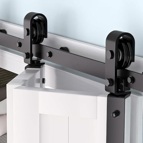 Image of Aptliton 36" Bifold Sliding Barn Door Hardware Track Kit, Fit Two 16" Bi-Fold Closet Doors, Slide Mounted Roller Heavy Duty Bifold Barn Door Hardware Kit, Smoothly and Quietly, Easy Install