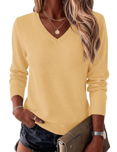 LOMON Womens Fall Sweaters Business Casual Long Sleeve V Neck Knit Tops