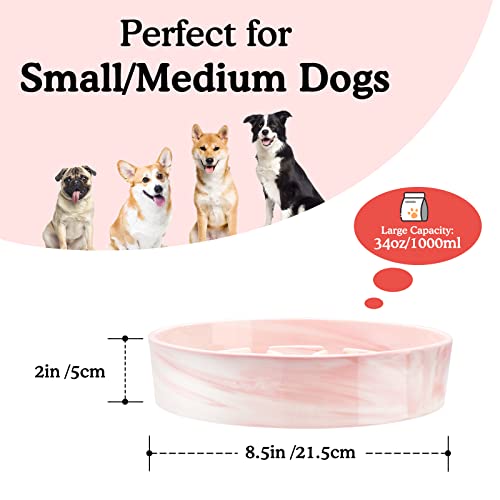 Pawaboo Ceramic Slow Feeder Dog Bowls, Dog Slow Feeder Bowl For Small/Medium/Large Breed, Slow Eating Dog Dishes, Anti-Gulping Fun Puzzle Feeders For Dogs With Anti-Slip Pad, 8.5In, Pink Ink #TOP2