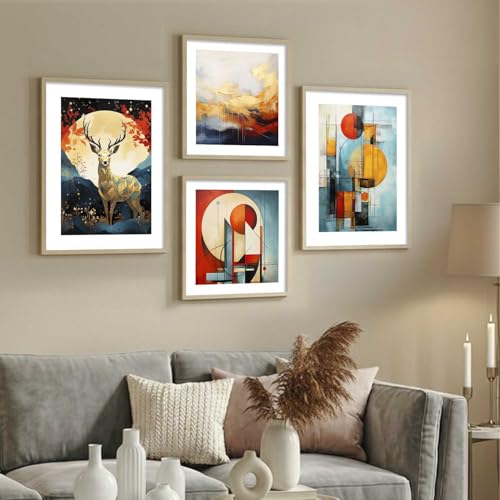 Image of kotart Premium Paintings with Frame for Home Decoration - Modern Art Vibrant Painting for Living Room Bedroom Office Wall Decoration - Pack of 4 (Art 4, Small (10x13 or 10x10 inch))