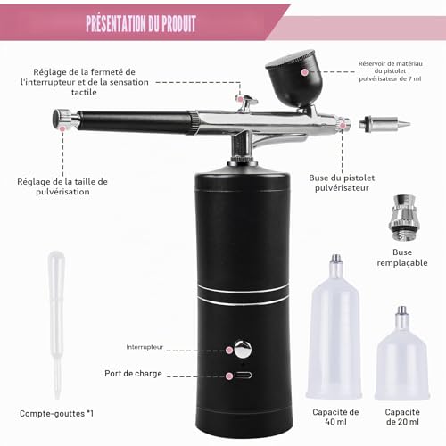 Kit aérographe sans fil avec compresseur rechargeable portable - 4