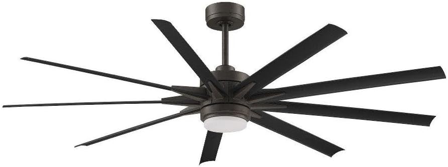 Fanimation Odyn Custom 72 In LED Ceiling Fan, Matte Greige, Black Blades | Wet rated for outdoor use. Remote included. Reversible DC motor. 9 black blades. Smart home compatible.