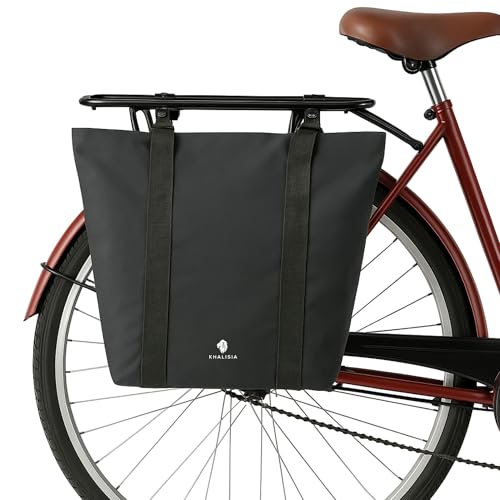 KHALISIA Fahrradtasche faltbar – Roll-Up Shopper – Einkaufstasche Fahrrad – mit Reißverschluss und viele Innenfächer – Fahrrad Gepäckträgertasche – für Uni, Reisen, Freizeit & Einkauf