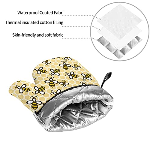 Oven Mitts And Pot Holders, Set Of 4,Bee. Hand-Drawn Honey Bees On The Combe, Gloves With Durable Hot Pads, Cooking #TOP7