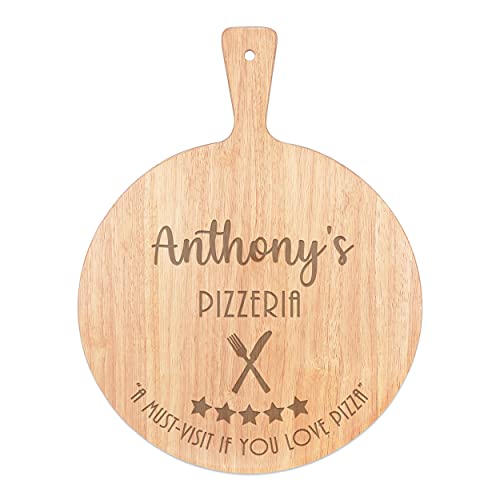 Personalised Custom Pizza Board 5 Star Pizzeria Name Circle Serving Tray Handle Paddle Round Wooden 45x34cm