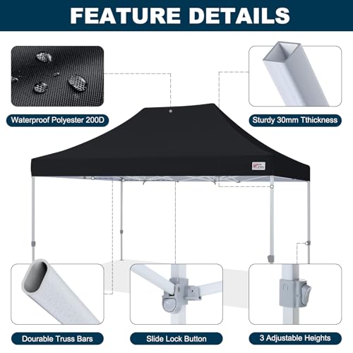 Image of MASTERCANOPY 10x15 Heavy Duty Pop Up Canopy Tent with Roller Bag(Black)