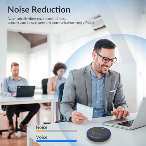 Image of Conference Speakerphone - 3 AI Mics, 360 Clear Voice, Noise Reduction, 12H Battery, Bluetooth & USB-C, Perfect for Home & Office Meetings