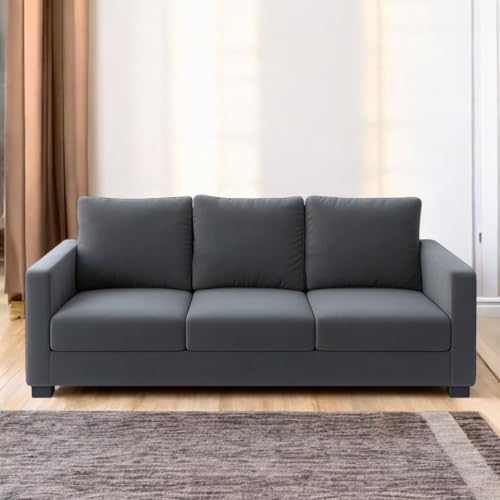 Image of FURNY Haster 3 Seater Fabric Sofa (Dark Grey) Premium Velvet Finish | Durable & Comfortable | Ideal for Living Room