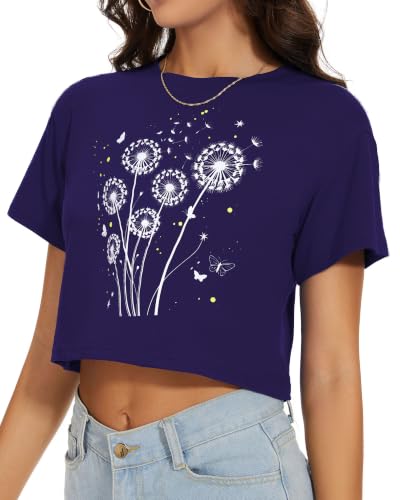 Image of Womens Crop Tops Summer Short Sleeve Round Neck T-Shirts Loose Fit Blouse | Chicgal Soft Elastic Fabric, Short Crop Design, Multiple Colors, Different Sizes XS-XL, Work Daily School Teacher Pants Skirt