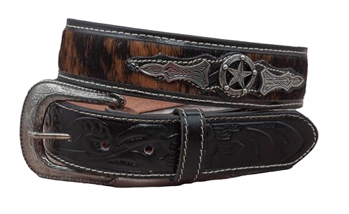 Men's Natural Hairy Leather Western Belt Cowboy Belt for Texas Men Country Style Fajas Vaqueras para Hombre