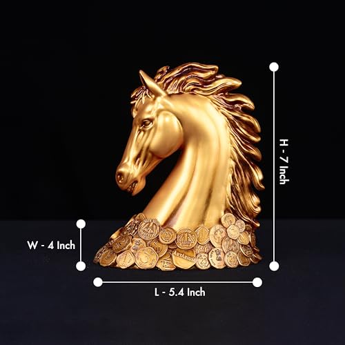 Image of Artarium Coin Horse Head Horse Showpiece Vastu Horse Idol Good Luck Resin Horse Statue Feng Shui Horse for Home Decor Office Table Decor (Coin Horse 7 Inch)