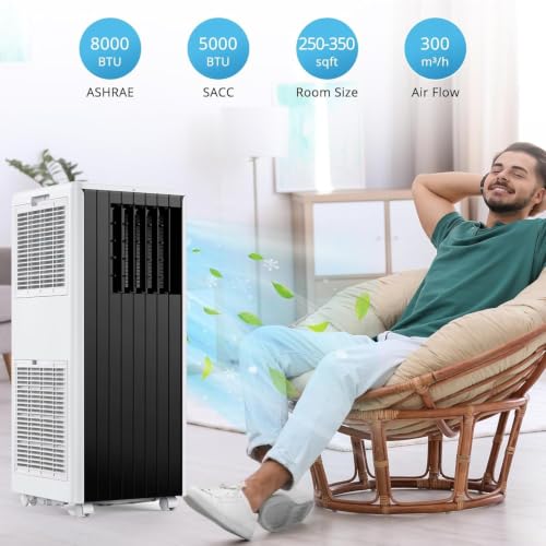Image of Garvee 8000 BTU Portable Air Conditioner - 3-in-1 Cooling, Dehumidifier & Fan for Rooms Up to 350 Sq. ft., Smart Remote, 24H Timer, Quiet Sleep Mode, Eco-Friendly R32, Complete Window Kit Included